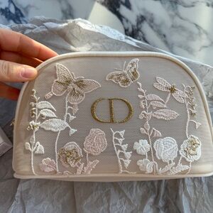 Dior Cream Floral Embroidered Cosmetic Case